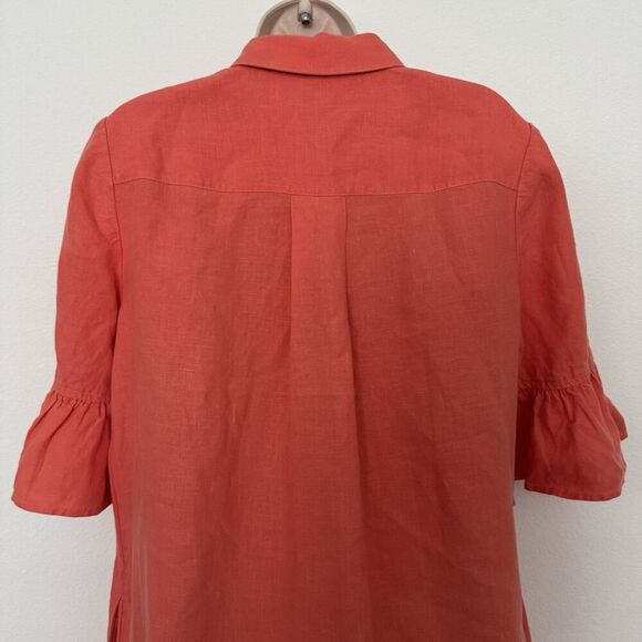 Chicos Linen Orange Fluted Sleeve Shift Dress Sz 8 Pockets Collared Minimalist - Picture 9 of 11